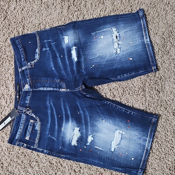 7th hvn Other - NWT 7TH HVN Jean Shorts Distressed Paint Stretch Blue Denim 30 Jorts Stretch